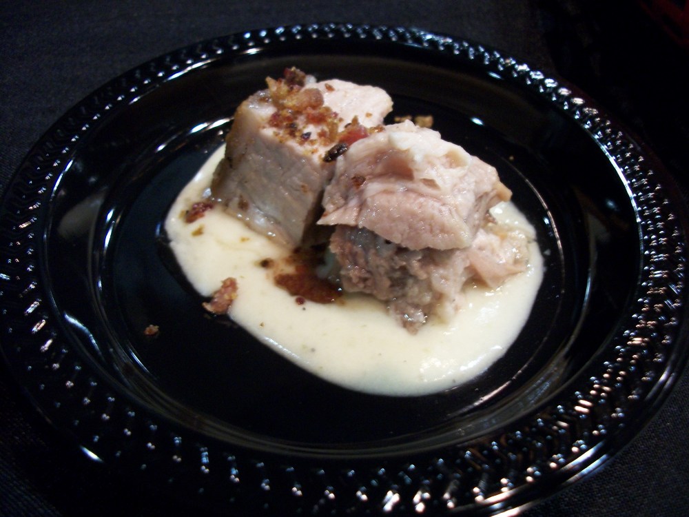 Wood Cured Chai Stout Confit Duroc Pork Belly Over Potato Red Nectar Puree with Candied Hop Bacon Steak, by The Lobby