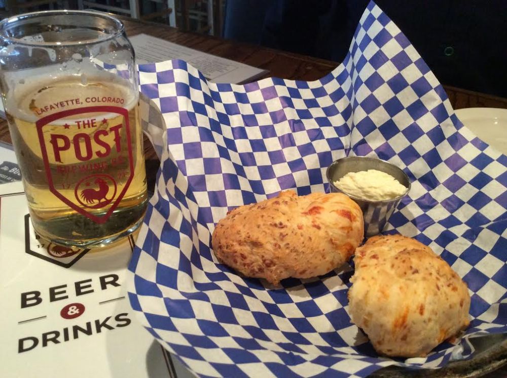 Buttermilk Cheddar Biscuits with honey butter.