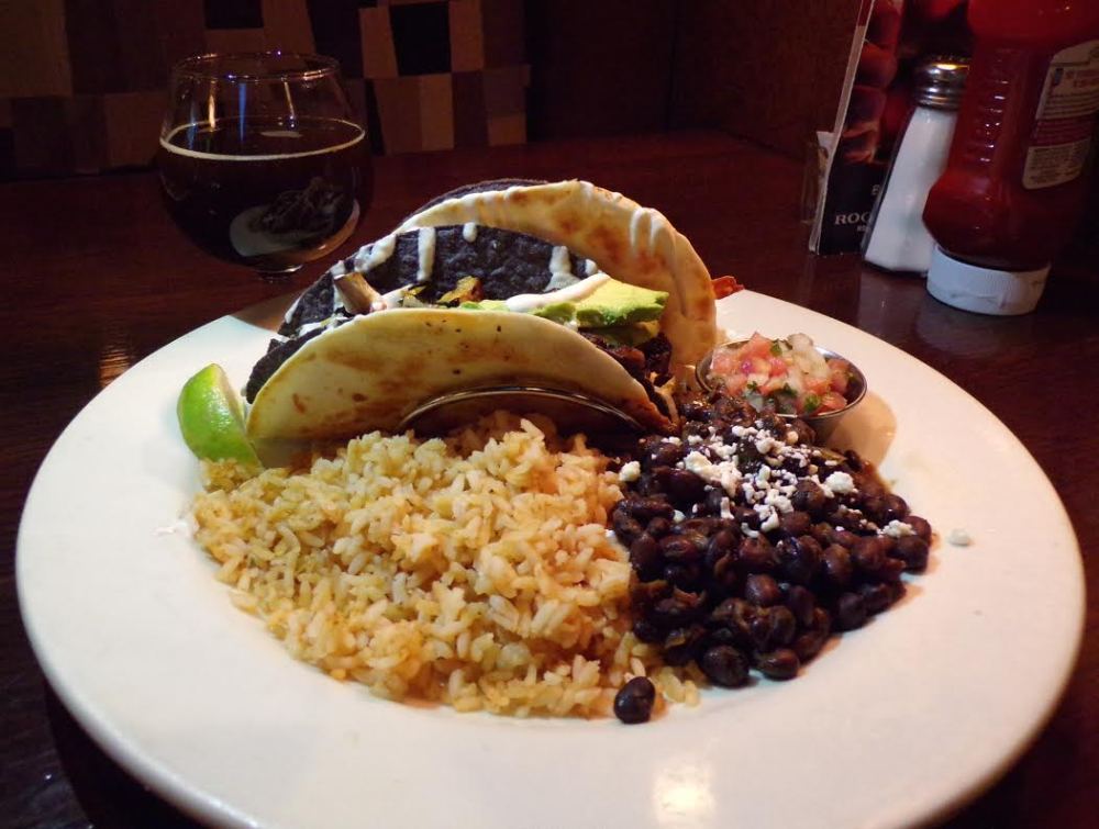 VEGGIE TACOS Roasted zucchini, mushrooms, red peppers, red onions, avocado and Mexican crema.